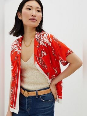 Anthropologie Maeve Shirt Bon Voyage Button Down S Boho Red Asian Ships Blouse
